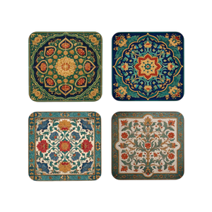 Juego de Posavasos Coloridos de MDF Lacado Hechos a Mano para Diwali, Resistentes al Calor, Cuadrados, para Regalo, Decoración del Hogar, Vajilla, en Caja - Product Image 1