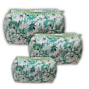 Ensemble de 3 trousses de toilette en coton imprimé artisanal, pochettes cosmétiques, organiseur de maquillage de voyage pour un usage quotidien - Product Image 3