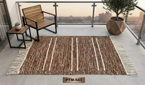 Alfombra kilim de yute hecha a mano, rectangular, de tejido plano, con rayas, de fibra natural, decoración para sala de estar, alfombra de algodón para el hogar PTM-543 - Product Image 1