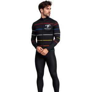 <b>Men's</b> Black Breathable Custom <b>Long</b> <b>Sleeve</b> <b>Cycling</b> <b>Jersey</b> with Multicolor Stripe Design and Full Zip Front - Product Image 3