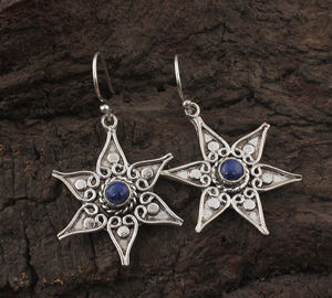Boucles d'oreilles en pierre précieuse lapis-lazuli naturel plaqué or rose, argent sterling fait main, forme goutte d'eau vintage, pierre de naissance de décembre - Product Image 1