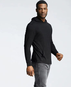 Sweat-shirt à capuche ample en laine mérinos légère pour homme avec poche kangourou - Product Image 1