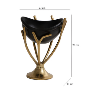Cuenco metálico negro mate con base de pedestal dorada estilo rama orgánica, un sofisticado elemento decorativo de lujo para cualquier hogar. - Product Image 4