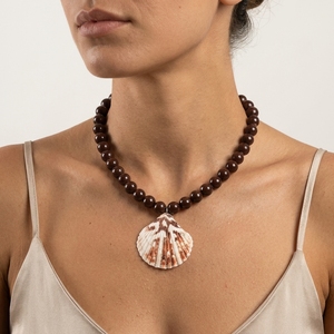 Colgante de Concha Natural, Joyería Costera de Moda, Accesorios Ajustables de Estilo Bohemio para la Playa, Color Mocha Marrón con Cuentas - Product Image 2