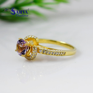 Anillo de Plata de Ley 925 con Amatista de Lujo, Chapado en Oro, con Circonitas Florales, Cristal Morado, Joyería de Compromiso, Regalo para Mujer - Product Image 2