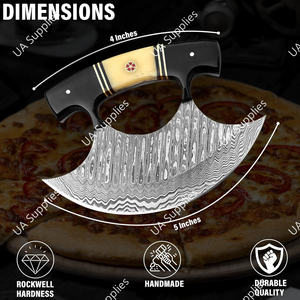 Couteau de chef Ulu professionnel en acier Damas forgé à la main, manche ambidextre, étui en cuir, lame extra-affûtée, personnalisable, pour la cuisine - Product Image 3