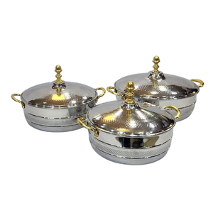 Olla para Calentar Comida de Acero Inoxidable, Fabricada en India, con Tapa de Metal Martillado e Incrustaciones de MOP, Base de Madera, para Uso Doméstico y Hotelero - Product Image 4