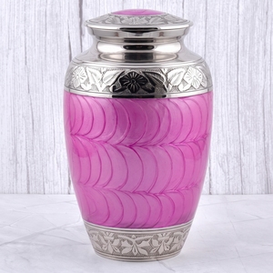 Urna Funeraria de Latón con Diseño Floral Rosa y Plateado, Superficie Pulida, para Cenizas Humanas, Recuerdo Funerario y Entierro - Product Image 1