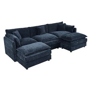 Tre Divani Blu per Soggiorno con Due Poggiapiedi, Modello 2018 - Product Image 1