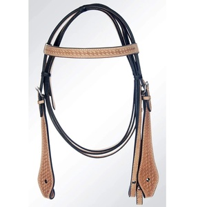 Cabezada, pechopetral y riendas de cuero tópico estilo western, con adornos de cesta y onda hechos a mano, herrajes de acero inoxidable, fabricante indio, marca LLT - Product Image 2