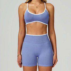 High Quality Two-Piece Sports <b>Bra</b> and High Waisted Shorts Set Solid Color Yoga Tank Top and Fitness Kit Front Logo Breathable - Product Image 3