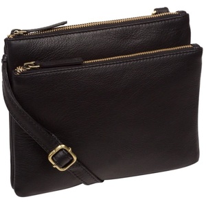 Sac bandoulière de poitrine en cuir véritable noir de qualité supérieure avec sangle réglable et multiples poches zippées, personnalisation OEM - Product Image 2