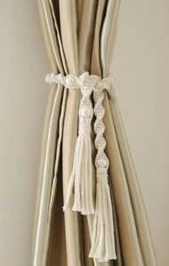 <b>Macrame</b> Curtain tiebacks, Handwoven Bohemian nature cotton ropes pearl curtain holdbacks - Product Image 2