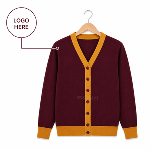 เสื้อคาร์ดิแกนถักไหมพรมสีแดงเลือดหมู คอวี แขนยาว แต่งสีตัดกัน สไตล์ลำลอง สำหรับฤดูใบไม้ร่วง ของ Cosh International Custom Logo Sorority Sisterhood - Product Image 1