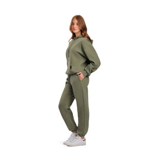 Customize Women Heavyweight Stylish 2 Piece Knee Length Sweat Suits Jogger Cotton Quick Dry Breathable with distress embroidery - Product Image 5