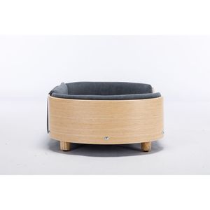 Cama elevada para perros de tamaño mediano, estilo escandinavo, patas de madera maciza, respaldo de madera curvada, cojín de terciopelo gris oscuro, sofá para mascotas - Product Image 6
