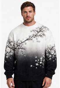 เสื้อสเวตเตอร์คอกลมแขนยาวผู้ชายโอนีเทน อาร์เพลเลอร์ลายดอกไม้สีขาวดำ - Product Image 1