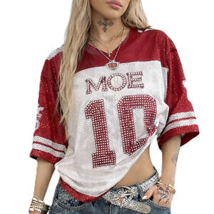 Camiseta Deportiva de Fútbol Americano para Mujer con Número de Diamantes de Imitación, Cuello en V, Malla Transpirable, Personalizable con Logotipo, Producción OEM - Product Image 2