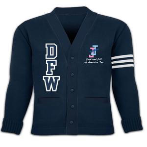 DFW Solid Dark Navy & White Stripes Custom Embroidered Unisex Cardigan, Varsity Sweater, Greek Apparel, College Apparel, - Product Image 6