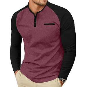 T-shirt décontracté à manches longues pour homme, bicolore, tendance été, 100% coton - Product Image 4