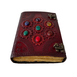 Vintage Handmade Leather Journal Seven Colourful Gemstone Embossing Brass C-<b>Lock</b> Aesthetic Drawing Sheet Paper Writing <b>Diary</b> - Product Image 5