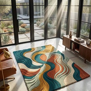 Tapis d'intérieur luxueux et artistique, moderne, tufté à la main, en peluche, pour salon, chambre à coucher, tapis décoratif doux de style nordique, pour usage intérieur - Product Image 1