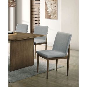 Set di 2 Sedie Laterali Imbottite in Tessuto Grigio Chiaro con Telaio in Tono Naturale, Seduta Confortevole, per Sala da Pranzo - Product Image 3