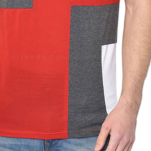 Men's Color Blocked Short Sleeve T-<b>Shirt</b> Red Gray White <b>Patchwork</b> O-Neck Casual Knitted Regular Fit - Product Image 4
