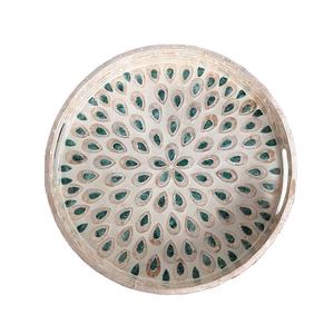 ถาดเสิร์ฟมุกทรงกลมลายหยดน้ำ สีกลางๆ งานแฮนด์เมด ตกแต่งโต๊ะสำหรับโรงแรมและบ้าน เป็นมิตรต่อสิ่งแวดล้อม - Product Image 1