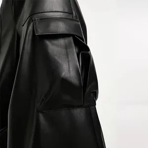 Pantalon cargo en cuir pour femme, logo personnalisé, coupe quotidienne, tissu confortable, multi-poches, vêtements de rue pour femme, fabrication OEM. - Product Image 4