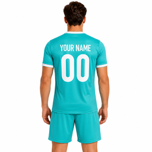Camiseta de Fútbol para Hombre, Color Verde Azulado, Manga Corta, Nombre y Número del Equipo Personalizados, Impresión por Transferencia de Calor, Absorbe la Humedad, Corte Regular, 100% Poliéster - Product Image 4