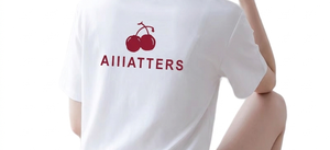 Women's Custom Shirts White Short Sleeve T-Shirt Cherry Logo Print Collarless Casual Winter Silk/Cotton 200g Breathable Regular - Product Image 6