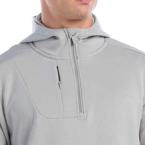 Sudadera con Capucha para Hombre, Color Gris Claro, Cierre de Cremallera de un Cuarto, Manga Larga, Tejido Transpirable, Estilo Casual, Color Sólido - Product Image 5
