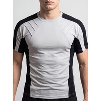 Özel Tasarım Erkek Kısa Kollu Kompresyon Spor Tişörtü Renk Bloklu Slim Fit Hızlı Kuruyan Nefes Alabilen Atletik Antrenman Spor Salonu Performans Tişörtü
