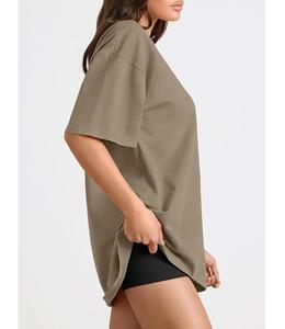 Camiseta de Mujer 100% Algodón Sólido, Manga Corta, Cuello con Hombros Caídos, Estilo Holgado, Casual, Transpirable, de Bangladesh, Superventas - Product Image 3