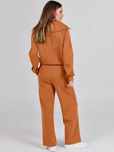 Women Winter Solid Color Half-<b>Zip</b> Fleece 2 in 1 Tracksuit Set Full Sleeve Loose Fit with Side Pockets Drawstring Pants Casual - Product Image 2