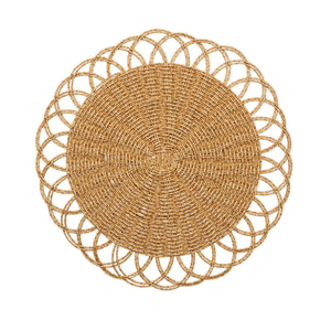 Handwoven Rattan <b>Placemat</b> With Scalloped Looped Border Round Wicker Charger Plate Natural Eco-Friendly Straw <b>Table</b> Mat <b>For</b> Boho - Product Image 3