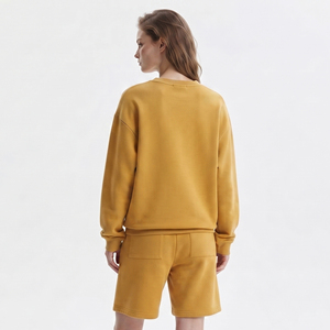 <b>Women</b> Fleece Printed <b>Shorts</b> Set Crew Neck <b>Long</b> Sleeve Loose Fit Yellow Winter Sweat <b>Shorts</b> Set <b>Women's</b> - Product Image 2