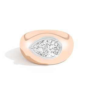 Bague Bombée 2 CT en Diamant de Laboratoire Poire, Or Massif 14K 18K, Large Bande Dôme, Double Sertissage à Lunette, Bague Bulle Tendance, Bijou pour Elle - Product Image 5