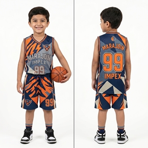 Tenue de basketball personnalisée OEM pour enfants, ensemble maillot et short de basketball par sublimation pour jeunes, logo d'équipe, respirant, séchage rapide, vêtements de basketball - Product Image 3