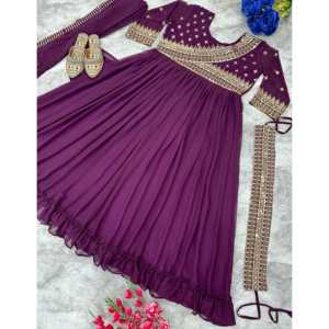 Impresionante y Hermoso Vestido Anarkali para Fiesta con Dupatta y Cinturón, Elegantes Vestidos de Noche - Product Image 5