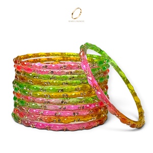 Ensemble de bracelets élégants en verre kashmiri arc-en-ciel de haute qualité, motif goutte de pluie, plaqué or, avec cristaux et diamants, pour femmes - Vente en gros - Product Image 2