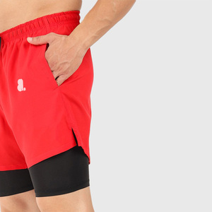 Pantalones Cortos Deportivos Rojos para Hombre, de Secado Rápido, con Cordón Ajustable, Bolsillos, Logotipo Frontal, Cintura Media, Tela de Poliéster - Product Image 3
