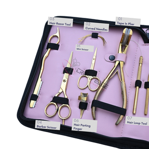 Salon Hair Extension <b>tools</b> Kit Gold Microbeads Hair Extension pliers Tail Comb <b>Thread</b> Scissors Barber Shears Pulling & Loop Hook - Product Image 3