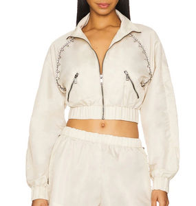 Chaqueta Bomber Corta Personalizada para Mujer, Estilo Vintage, de Nailon Impermeable, con Cremallera Frontal, Cintura Elástica y Resistente al Viento - Product Image 6