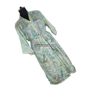 KL004 Kimono Vintage Boho Gypsy de Manga Larga, Mezcla de Poliéster y Seda Reciclada, Camisón para Mujer, Ropa de Dormir para Otoño e Invierno - Product Image 1