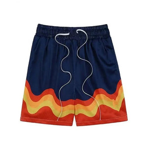 Shorts en coton décontractés pour homme, noirs, brodés de flammes, avec cordon de serrage - Product Image 4