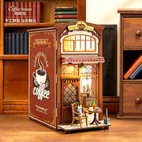 Kit de construction DIY de maison de café miniature en bois avec lumière LED chaude, cadeau créatif pour les magasins d'articles de loisirs créatifs