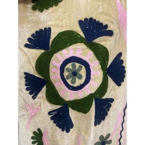 Hand Embroidered <b>Velvet</b> Knitted Cotton <b>Jacket</b> <b>Women</b> Mandarin Collar Full Sleeve Floral Pattern Open Front Winter/Spring - Product Image 3
