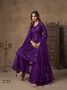 Traje Sharara Salwar Kameez Semisentado con Lentejuelas, Estilo Moderno para Bodas y Fiestas, Colección India/Pakistaní - Product Image 6